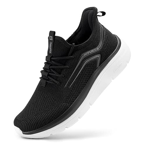 Image of FitVille Extra Wide Fit Trainers for Men Slip On Arch Support Road Running Shoes Lightweight Athletic Sneakers for Gym Fitness Jogging Walking, Black, 10 Wide