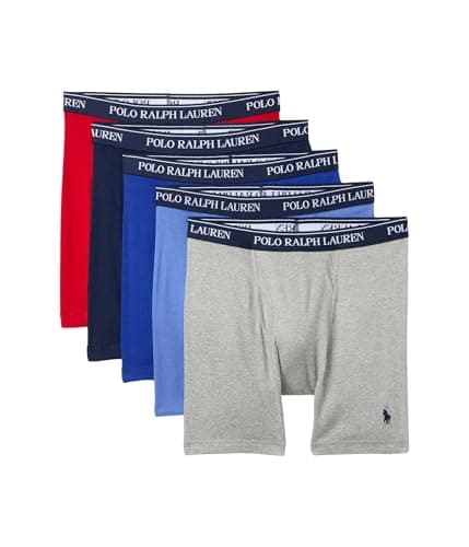 Image of RALPH LAUREN POLO P5 Classic Fit Cotton Boxer Briefs, Andover Heather/Aerial Blue/Rugby Royal Rl2000 Red/Cruise Navy, XXL