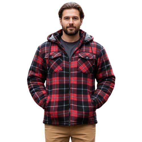 Image of Game Technical Apparel Mens Richmond Sherpa Fleece Lined Thick Lumberjack Hooded Jacket