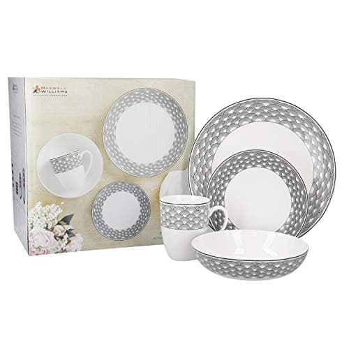 Image of Maxwell & Williams Harlequin 16 Piece Dinner Set, Porcelain, White/Black, Service for 4