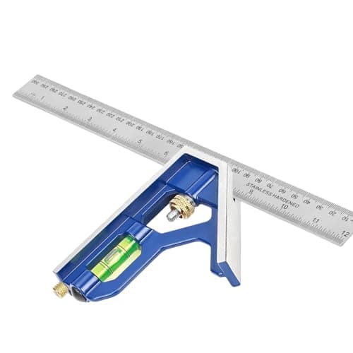 Image of Combination Square Blue Aluminium 300mm (12in), Engineers Set Square, Stainless Steel Angle Ruler, Accurate Carpentry Square made of Metal with Stop Ruler and Scribing Tool, with Bubble Level
