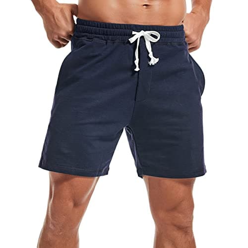 Image of Amy Coulee Mens Sweat Shorts 5.5 Inch Workout Drawstring Cotton Casual Shorts with Pockets (L, Navy)