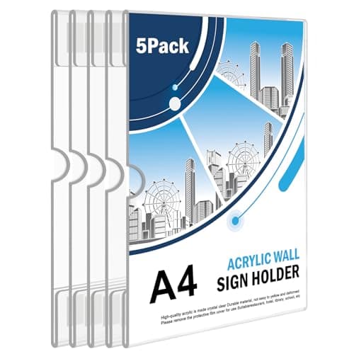 Image of Flow fire 5 Pcs A4 Acrylic Wall Sign Holder with 15 Pcs Adhesive Tape, A4 Self Adhesive Wall Poster Display Holder for Photo, Home, Office, Store, Restaurant