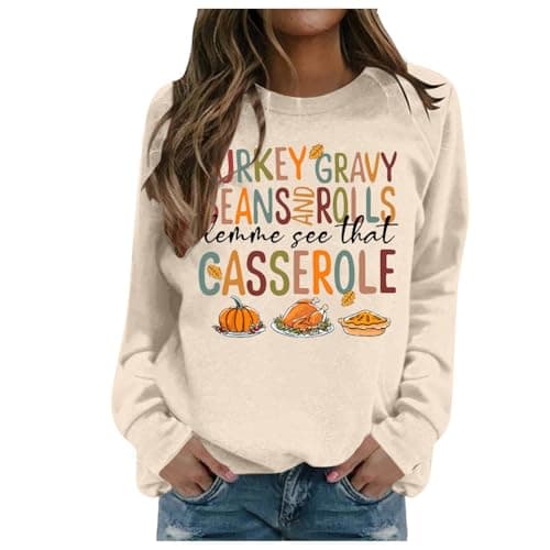 Image of Generisch Women's Christmas Jumper Women's Winter Fashion Sweatshirt Festive Christmas Print Crew Neck Top, beige, L