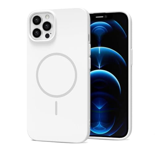 Image of LoeoeL Magnetic Phone Case for iPhone 12 Pro Max Case Silicone Compatible with MagSafe, Cute Slim Thin Mag Safe Phone Cover for Women, Girly Aesthetic Soft Rubber Gel Mag Safecase, White