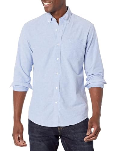 Image of Amazon Essentials Men's Regular-Fit Long-Sleeve Pocket Oxford Shirt, Blue, L