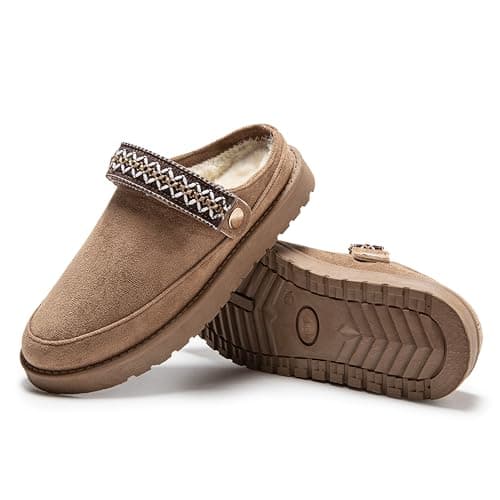Image of Warm Winter Slippers for Women – Faux Suede Fur Lined Platform Clog Shoes with Non-Slip Sole, Indoor Outdoor House Boots (A-TAN, Adult, Women, 5, Numeric, UK Footwear Size System, Medium)