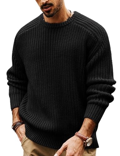 Image of PJ PAUL JONES Jumpers for Men UK Crew Neck Sweater Winter Warm Chunky Knit Jumper Black M