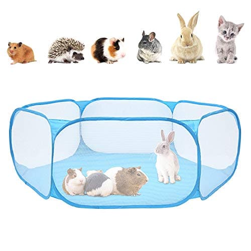 Image of Small Animals Playpen Breathable Portable Pet Cage Tent Pop-Up Exercise Yard Fence Folding Play Pen Outdoor Indoor Sports Tent for Guinea Pig, Rabbits, Hamster, Chinchillas and Hedgehogs (Blue)