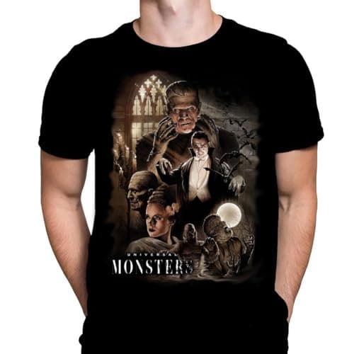 Image of Universal Monsters Mens T-Shirt Gothic Horror Print, Black Cotton T-Shirt, Movie Poster Tee