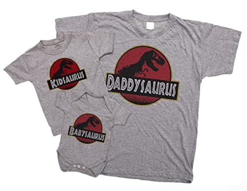 Image of ART HUSTLE Daddysaurus Babysaurus Skeleton Design Family Set (Sold Separately) (Grey - Baby T-Shirt 5-6yrs)