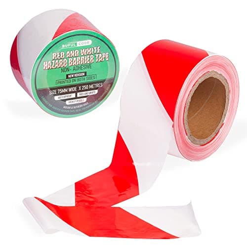 Image of Red and White Non-Adhesive Barrier Tape 250m(820 ft) x75mm (2.95inch)-Hazard Tape Plastic Barrier Fencing - Danger Zone Crime Scene Tape - No Entry Caution Tape Roll, Both Sides Printed