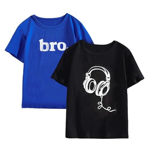 Image of Momkonzz Boys T Shirts 2 Pack for Kids Short Sleeve Shirt Teen Graphic Tees Letter Print Tops Size 7-12 Years (Black Purple, 11-12T)