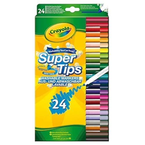 Image of CRAYOLA SuperTips Washable Markers - Assorted Colours (Pack of 24) | Premium Felt Tip Pens That Can Easily Wash Off Skin & Clothing | Ideal for Kids Aged 3+