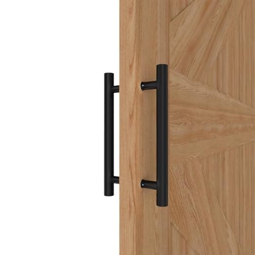 Image of LVYIHAN Round Matte Black Barn Door Handles 30/60/90/120/150 Cm, Pull Push Long French Door Handle Double Sided, Large Front Exterior Shower Door Pull Handles