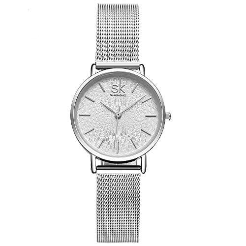 Image of SHENGKE Creative Simplicity Women Watch Mesh Band Elegant Women Watches Ladies Business Wristwatch (K0006-silver-mesh band)