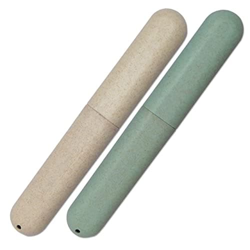 Image of Dental Aesthetics Eco Wheat Straw Toothbrush Case x 2 (Green & White)