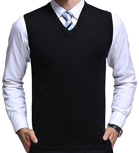 Image of FULIER Mens Winter V-Neck Sleeveless Vest Classic Business Gentleman Knitwear Knitted Waistcoat Sweater Cardigans Tank Tops Black