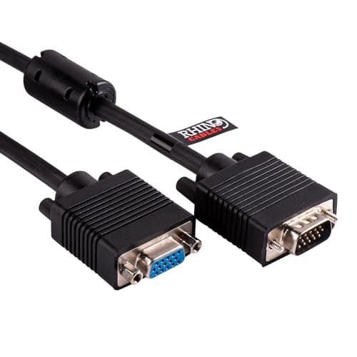 Image of rhinocables VGA Monitor Extension Cable – 15-Pin Male to Female Video Lead for Extending Display Links Between PCs, Laptops & Projectors | Strong Moulded Connectors & Shielded Build (Black, 5m)