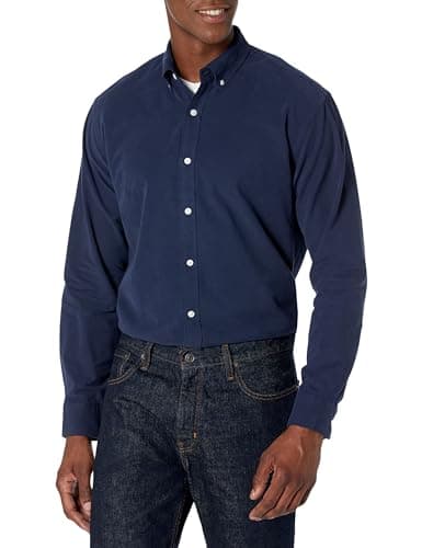 Image of Amazon Essentials Men's Regular-Fit Long-Sleeved Oxford Shirt, Navy, L