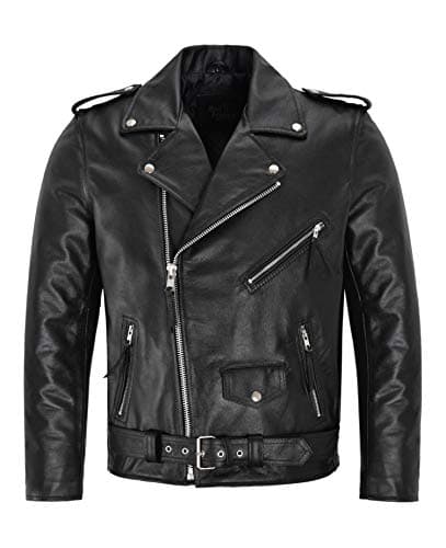 Image of Mens Brando Biker Jacket Motorbike Genuine Cowhide Leather Mens Motorbike Classic Biker Fashion Leather Jacket (XL)