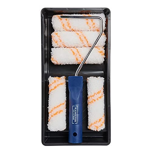 Image of Hamilton for The Trade 7 Piece Medium Pile Paint Roller Set with Tray, 4", White/Orange/Blue