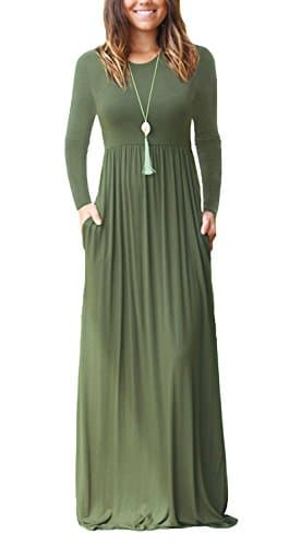 Image of PCEAIIH Women's Casual Long Sleeve Maxi Dress Loose Long Dresses with Pockets (S-Army Green)
