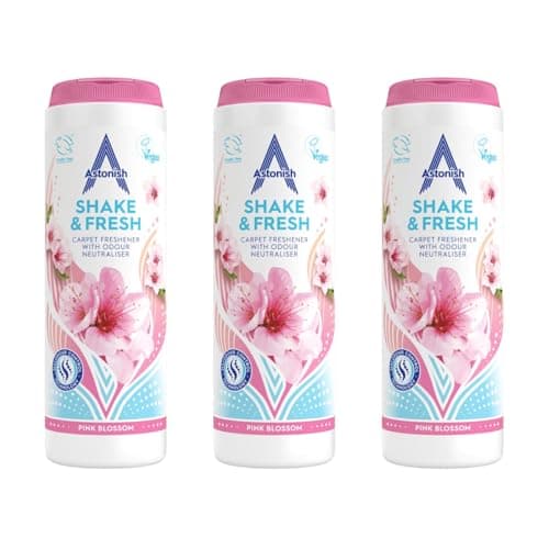 Image of Astonish Shake & Fresh Carpet Freshener, Eliminates Odours, Pink Blossom, 3 x 350g