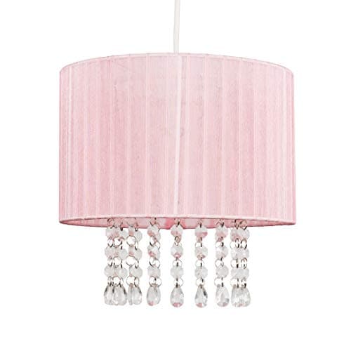 Image of MiniSun | Modern Pink Voile Pendant Shade with Acrylic Droplets | Pendant Lights, Home Décor & Improvement Essential | 28cm Shade Width