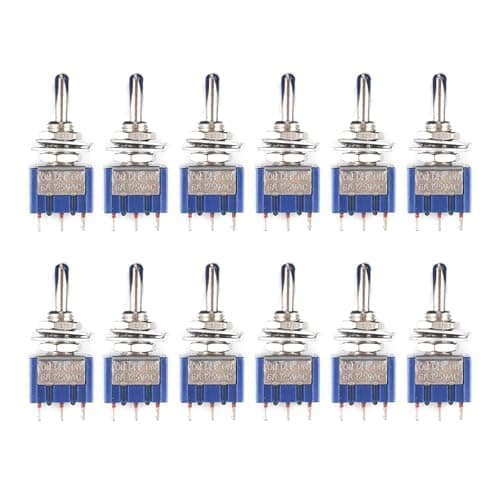 Image of KinetiCore 12 Pack SPDT Mini Micro Toggle Switches, ON/OFF/ON 3 Position 3 Pins Miniature Toggle Switch, AC 125V/6A 6mm Mounting Hole, for Automotive, Industrial Control, DIY Electronics Projects