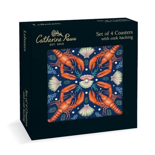 Image of Lobster Coasters Catherine Rowe Stylish Shellfish Print - Set of 4 Cork Backing