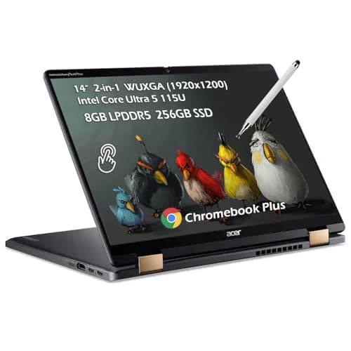 Image of acer Chromebook Plus Spin 714 2-in-1 Laptop with Google AI – 14" Full HD IPS Touch | Intel Core Ultra 5 115U | 8GB LPDDR5 256GB SSD | Wi-Fi6E Backlit KB Chrome OS Steel Gray | w/Stylus Pen, W/GaLiMu