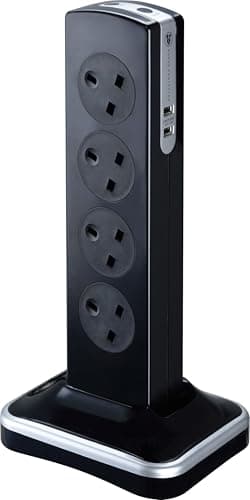 Image of Masterplug Eight Socket Surge Protected Power Centre Extension Lead, 2 Metre, Black