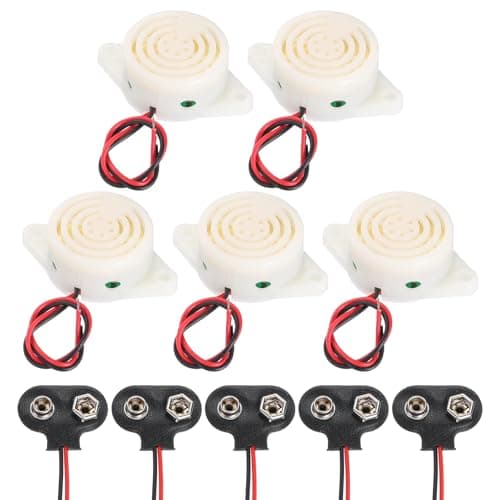 Image of sourcing map 5Pcs DC3-24V 90dB 3100Hz Electronic Piezo Buzzer Alarm Sounder Active Intermittent Beep Sound with 9V t Type Battery Connector for Motorcycle Golf Car t Vehicles Car Alarm, White