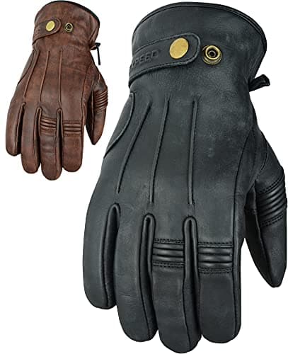 Image of Texpeed Mens Motorcycle Leather Gloves - Touring Motorbike Riding Biker Moped Warm Soft Lightweight Gloves Black - L