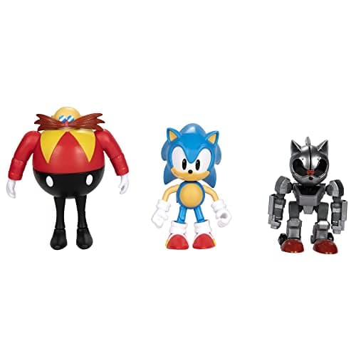 Image of Sonic The Hedgehog 3-Pack Action Figures - Sonic, Dr. Eggman, Mecha Sonic, Articulated, 4” / 10cm Tall, Ages 3+