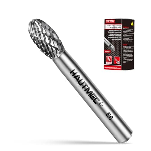 Image of HAUTMEC Tungsten Carbide Rotary Burr Bit YG6, 1/4" Shank Double Cut Die Grinder Bit, Low Vibration Precision Rotary File for Metal Grinding, Engraving & Deburring (6MM Oval), HT0451
