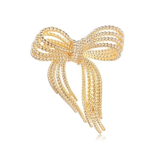 Image of Dainty Bow Brooch - Gold or Silver Plated Ribbon Knot Lapel Pin for Women, 5.4x4.4cm Wedding Party Accessory Jewellery for Hats, Bags, Suits (Gold)
