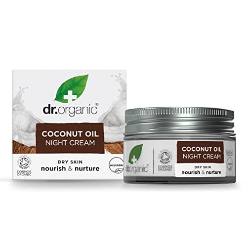 Image of Dr Organic Coconut Oil Night Cream, Moisturising, Dry Skin, Natural, Vegan, Cruelty-Free, Paraben & SLS-Free, Plastic Free, Recycled & Recyclable, Certified Organic, 50ml, Packaging may vary