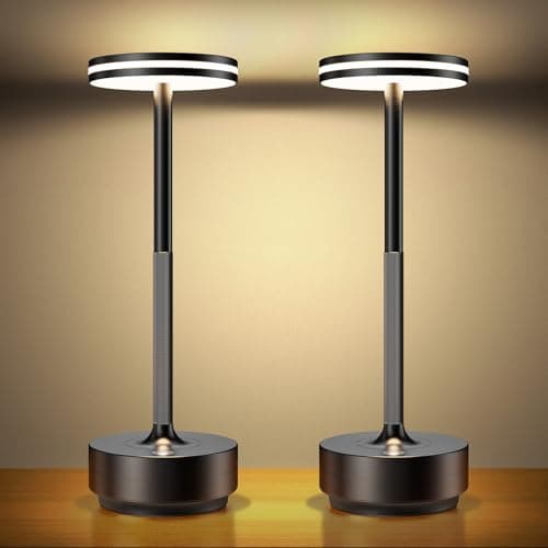 Image of Hapfish 2 Pack Rechargeable Cordless LED Table Lamp, 5000mAh Battery Wireless Lamps, 3 Color Modes, Dimmable, USB Desk Light for Dining, Bedside, Indoor, Outdoor, Living Room – Black