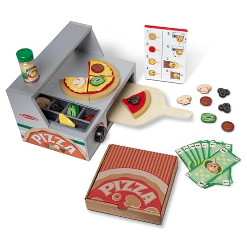 Image of Melissa & Doug Wooden Pizza Toy Shop – Kitchen with Oven & Food Set | Role Play for Children | Age 3+ - FSC Certified