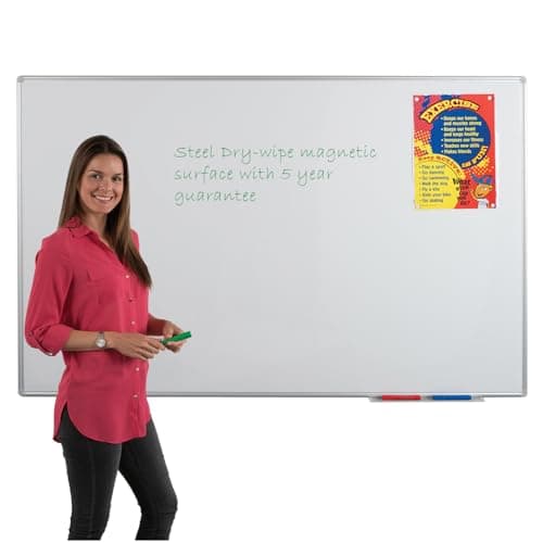 Image of Large Magnetic Dry-Wipe Whiteboard, 120 x 180 cm, Steel Dry-Wipe Surface with Aluminium Frame & Clip-on Pen Tray - Ideal for Office, School, Training, Healthcare & Industry