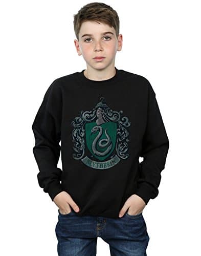 Image of Harry Potter Boys Slytherin Distressed Crest Sweatshirt 7-8 Years Black
