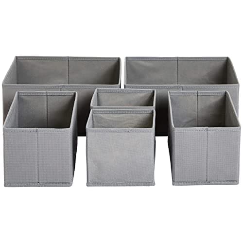 Image of Amazon Basics Clothes Organiser for Wardrobe, Collapsible Colthes Drawer Organiser/Dividers, for Wardrobe Bedroom or Kitchen, Set of 6, Grey