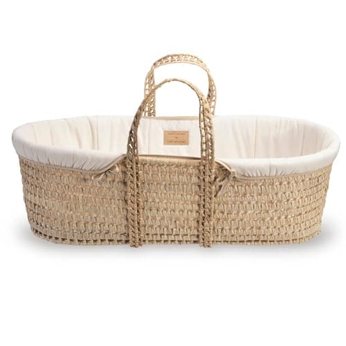 Image of Clair de Lune Organic Palm Moses Basket, Gold Award Winner, Comes With Organic Dressing, Natural Bamboo Mattress And Soft Moses Sheet 75 x 28 cm (Natural Cream)