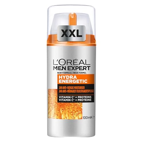 Image of L'Oréal Men Expert Hydra Energetic XXL Moisturiser, 24H Anti-Fatigue Hydration, Energises Men's Skin, Fighting Signs of Fatigue with Vit C & Protein, Fast-absorbing even on beards, 100ml