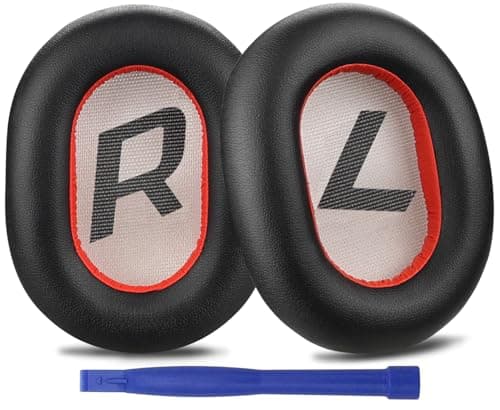 Image of SOULWIT Ear Pads Cushions Replacement, Earpads for Plantronics BackBeat Pro 2, Voyager 8200 UC Headphones, Noise Isolation Memory Foam, Softer Protein Leather (Black+Red)