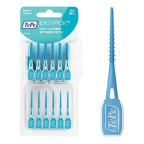 Image of TePe EasyPick Toothpicks, Blue, ISO M-L, 36pcs, Plaque Remover, efficient Clean Between The Teeth, Durable Dental Picks for Small Gaps, Comes with Travel case