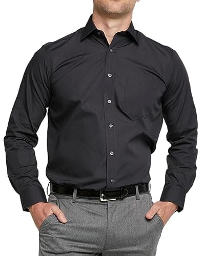 Image of Double Two Men's Shirts Long Sleeve Smart Casual Regular Fit Wedding Work Cotton Blend Shirt Black
