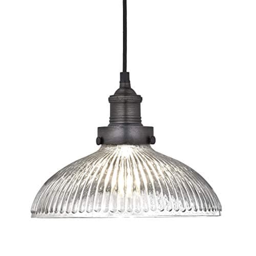 Image of Industville - Brooklyn Glass Dome Pendant - 12 Inch - Ceiling Light - Light Shade - Black/Clear Colour - Pewter/Brass/Glass Material - 25 CM X 30 CM X 30 CM
